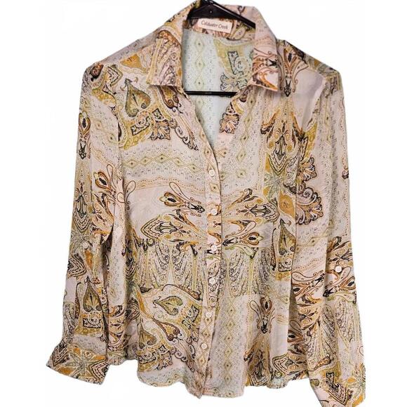 Coldwater Creek Tops - Coldwater Creek Women's Paisley Print Sheer Button-Up Blouse